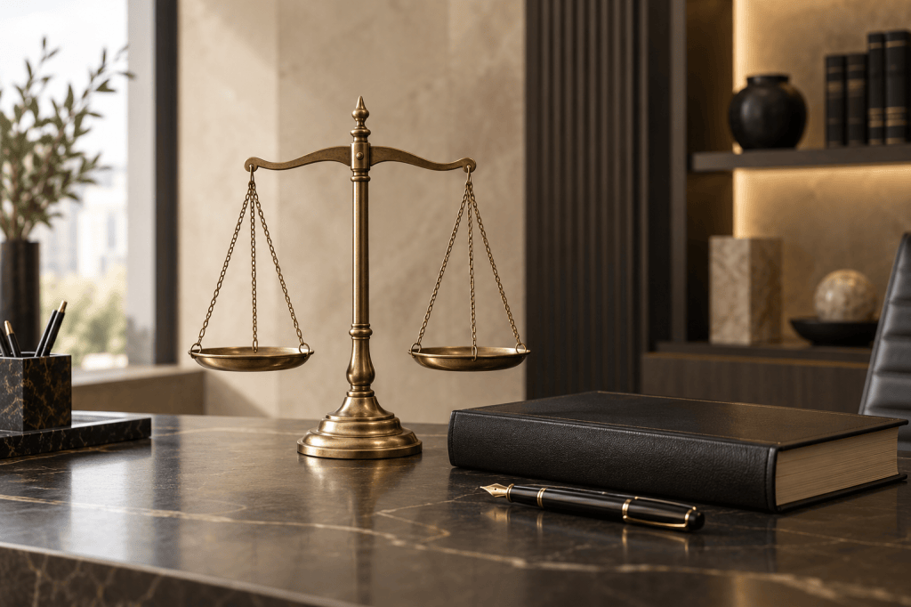 Balança da Justiça em escritório de advocacia